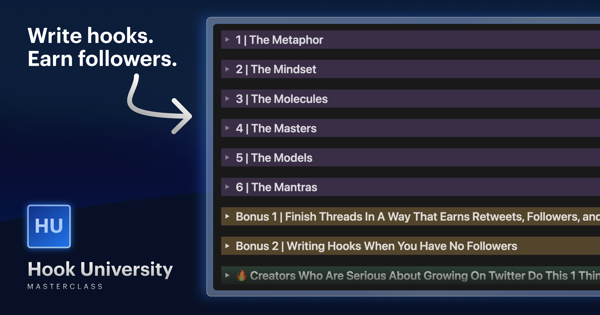 Write Hooks → Earn Followers Hook University